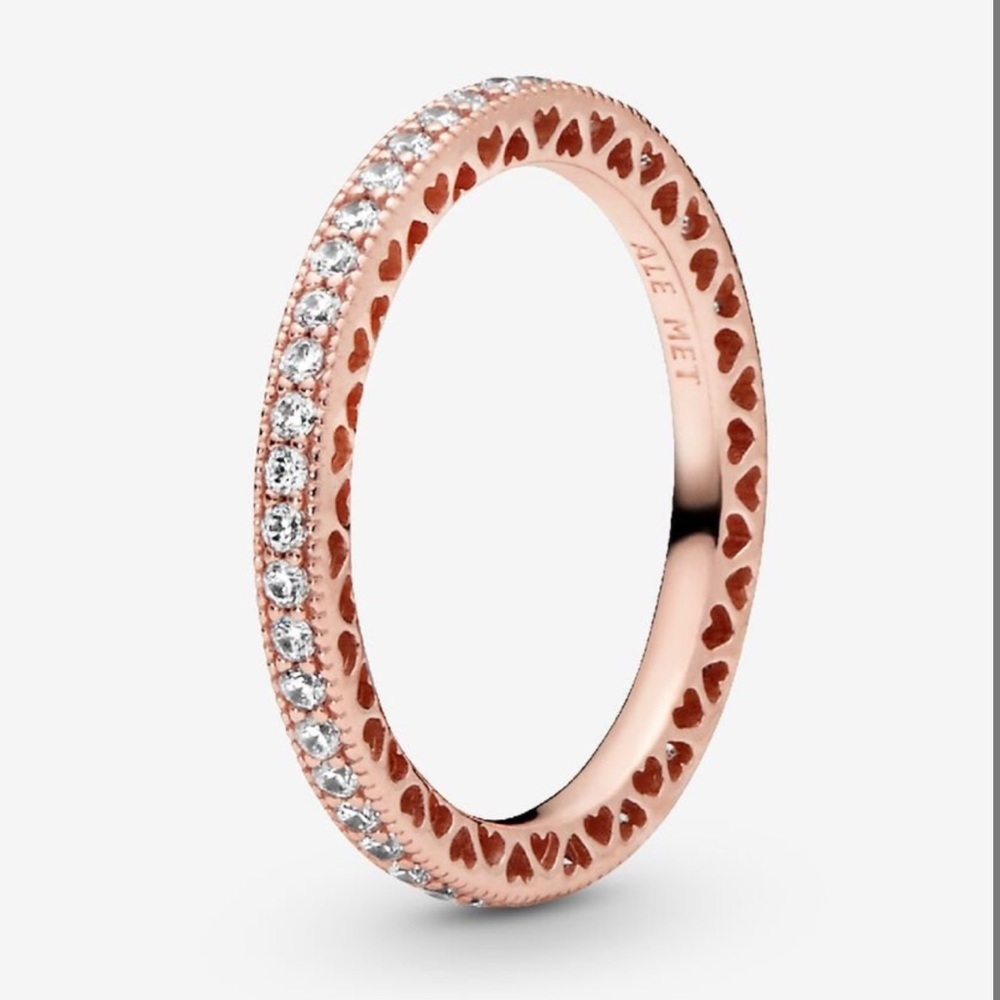 PANDORA • Rose gold Sparkle & Hearts Ring size 6